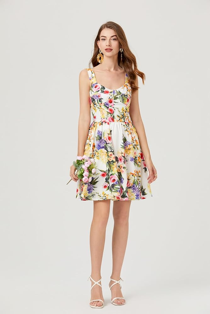 LAI MENG FIVE CATS Women's 2025 Summer Boho Built-in Bra Floral Print Sleeveless Flowy Beach Mini... | Amazon (US)