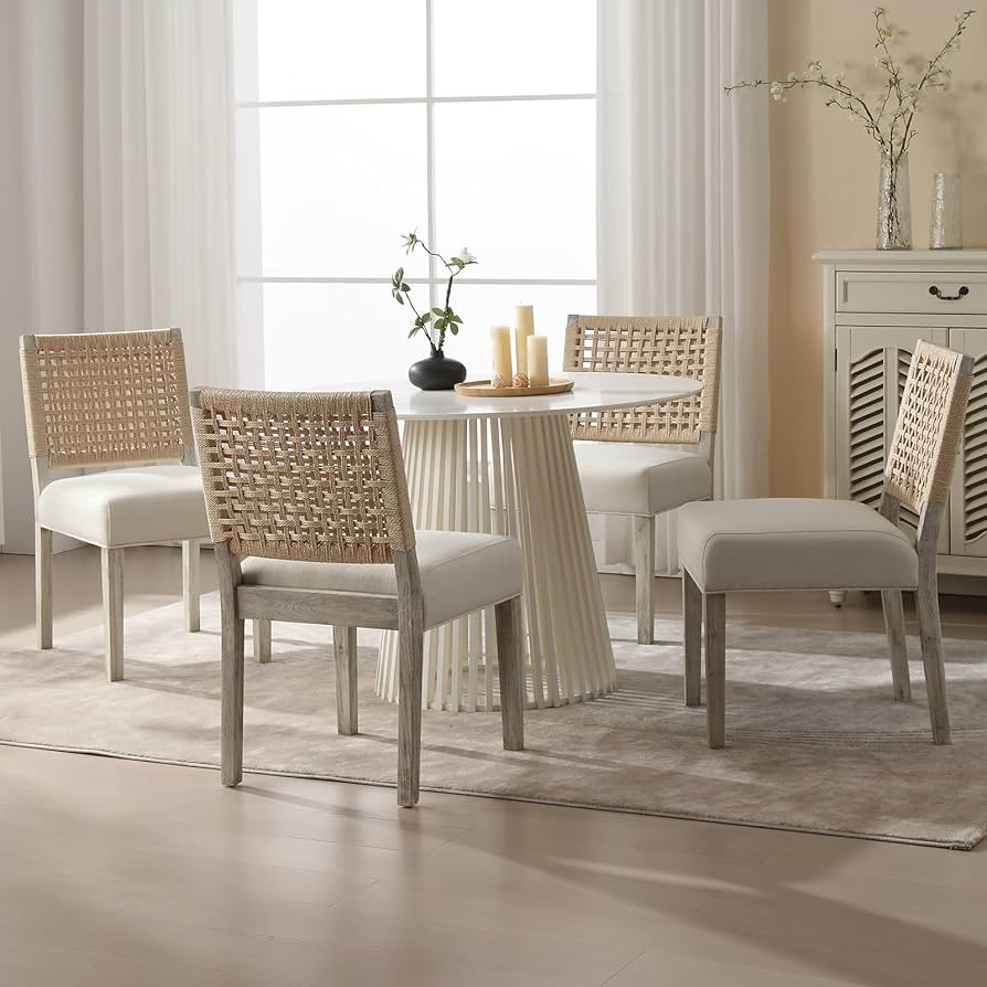 LZAREAL Farmhouse Dining Chairs Set of 4 Linen Fabric Upholstered Accent Side Chair, Mid Century ... | Amazon (US)