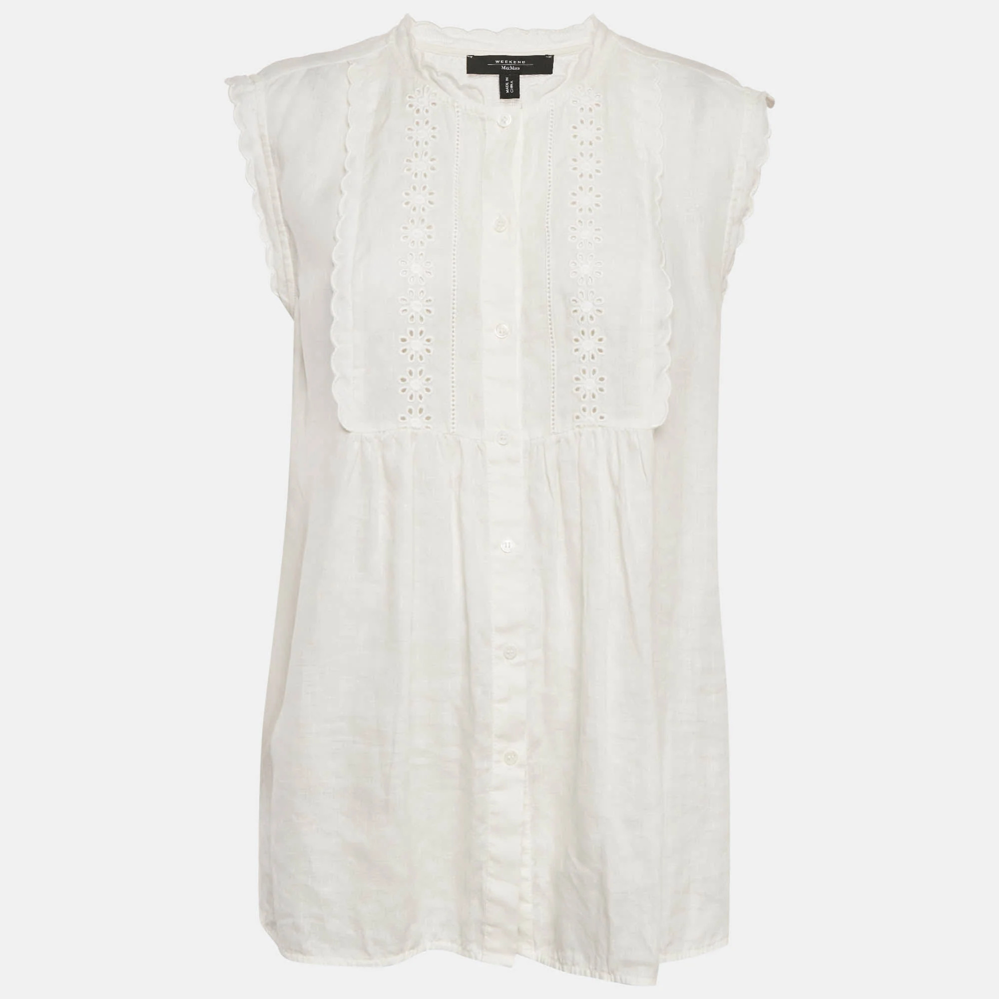 Weekend Max Mara White Embroidered Linen And Cotton Top | Shop Simon