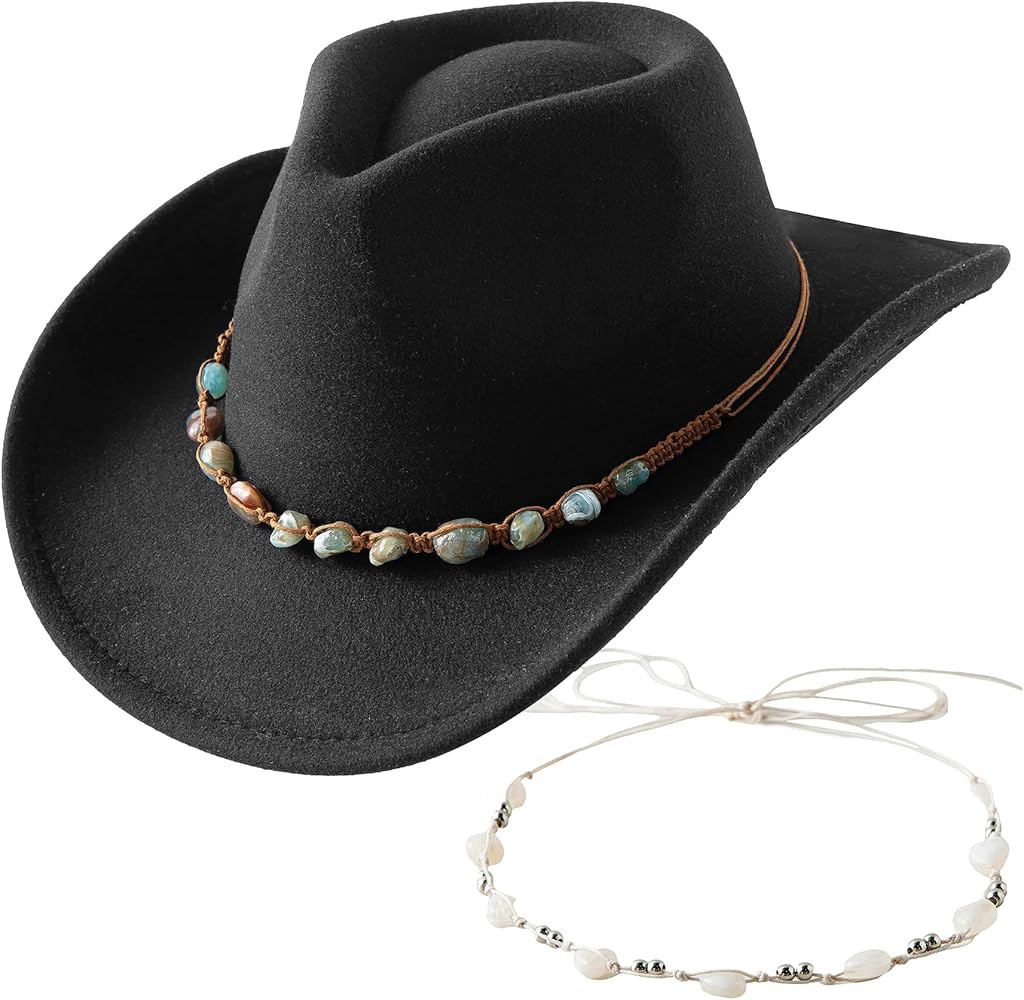 Jastore Western Cowboy Hat for Kids Girl Boy Classic Fedora Hat Felt Cowgirls Hats with Two Decor... | Amazon (US)