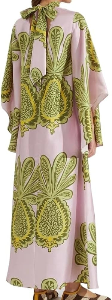 Summer Ethnic Printed Maxi Dress for Women Tie Up 3/4 Sleeve Long Flowy Bohemian Beach Party Dres... | Amazon (US)