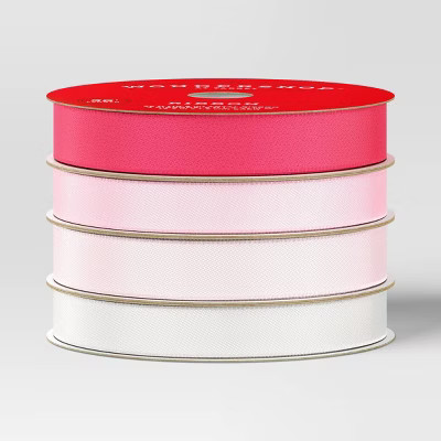 4 pk Christmas Satin Ribbon Gift Packaging Accessories Pink/White - Wondershop™ | Target