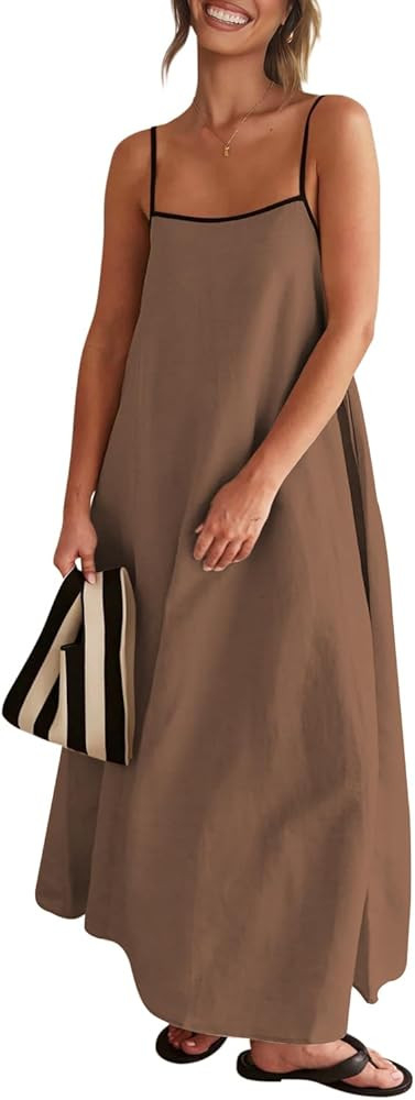 Senllen Summer Dresses for Women 2024 Adjustable Spaghetti Strap Contrast Backless Party Beach Lo... | Amazon (US)