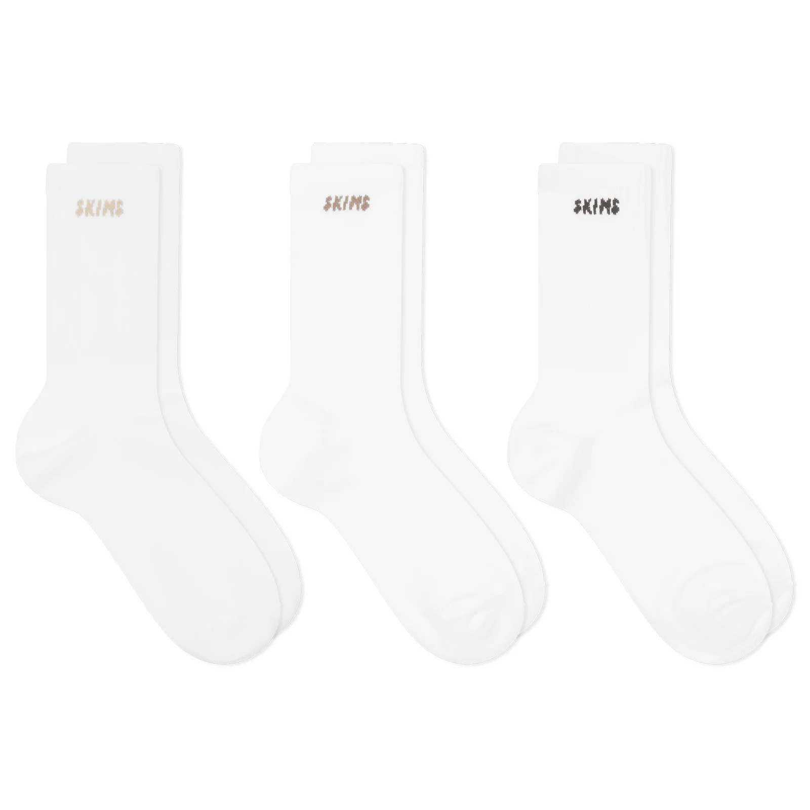 SKIMS Women's Logo Ribbed Crew Sock 3 Pack in Snow, Size Small | END. Clothing
