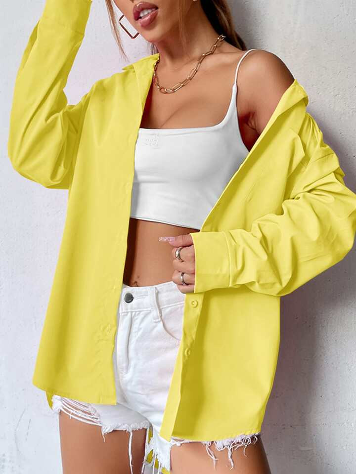 SHEIN EZwear Curved Hem Drop Shoulder Blouse | SHEIN USA | SHEIN