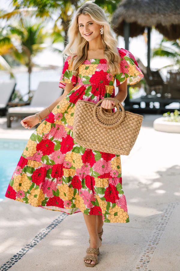 Answer The Call Fuchsia Pink Floral Midi Dress | The Mint Julep Boutique
