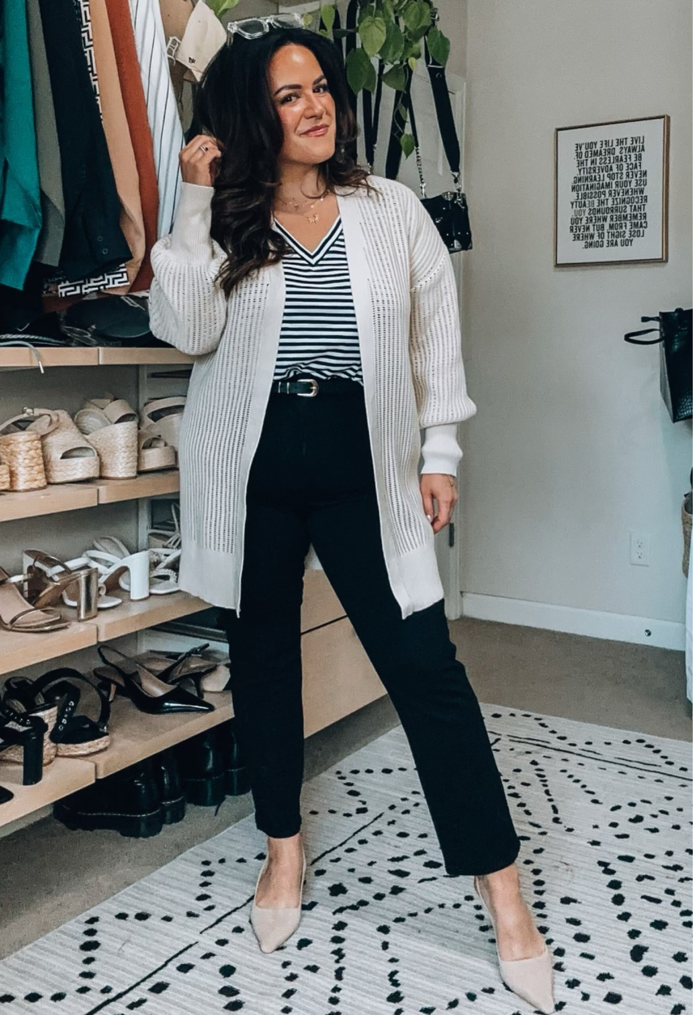 Midsize business casual workwear looks from express Tee xl for a loose fit Stretchy high waisted straight leg jeans wearing a large petite for a cropped look Belt xl 
Cardigan large

Teacher outfit | work outfit 

#LTKcurves #LTKstyletip #LTKSeasonal