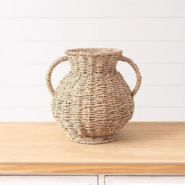 Woven Seagrass Vase With Handles | Antique Farm House
