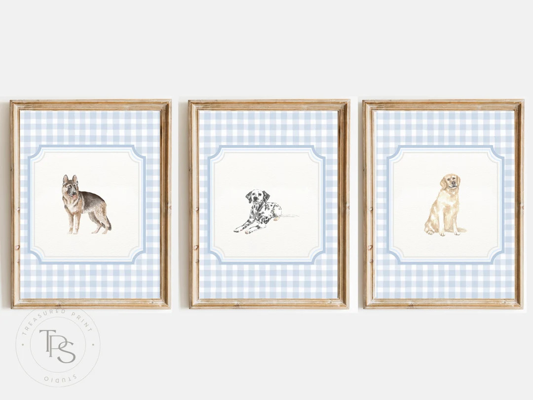 3 Dog Vintage Print Nursery Decor Baby Blue Preppy - Etsy | Etsy (US)