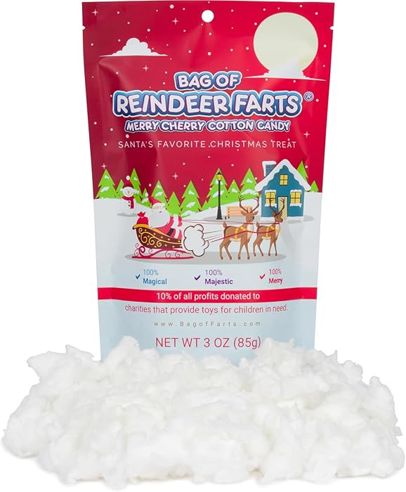 Bag of Reindeer Farts Cotton Candy, NEW Merry Cherry Flavor, 1 pack / 3 ounces, Funny Christmas S... | Amazon (US)