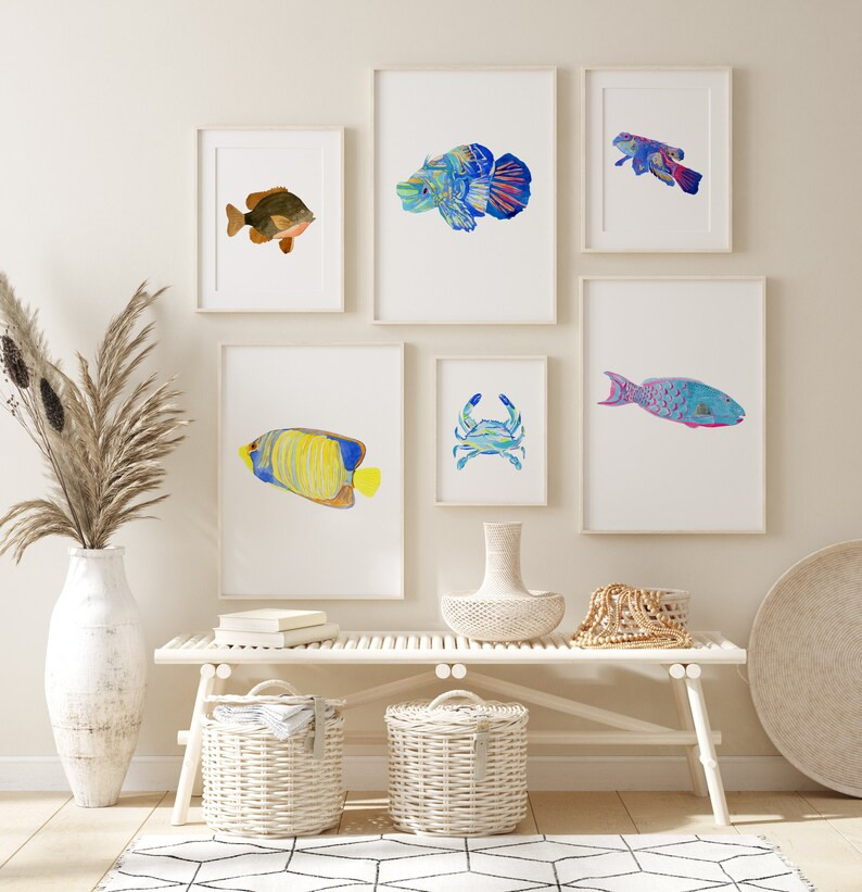 Tropical Fish Print Set, Fish Watercolor Print Set, Angel fish art, sea life art, Tropical fish W... | Etsy (US)