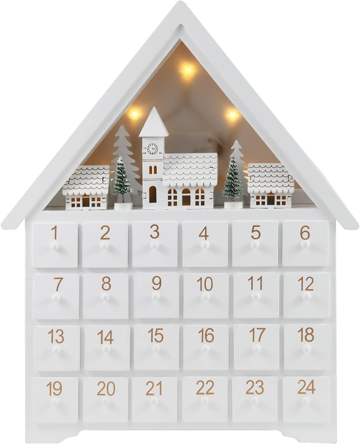 XINSO Wooden Christmas Advent Calendar House with 24 Drawers for Kids,Countdown to Christmas,LED ... | Amazon (US)