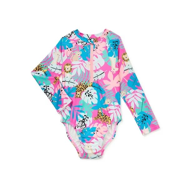 Wonder Nation Baby and Toddler Girl One-Piece Rash Guard Swimsuit, Sizes 0M-12M - Walmart.com | Walmart (US)