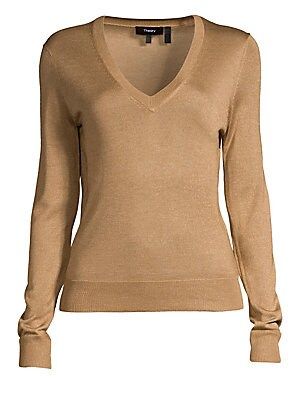 Theory Women's Foundation V-Neck Sweater - Beige Canvas - Size XS | Saks Fifth Avenue