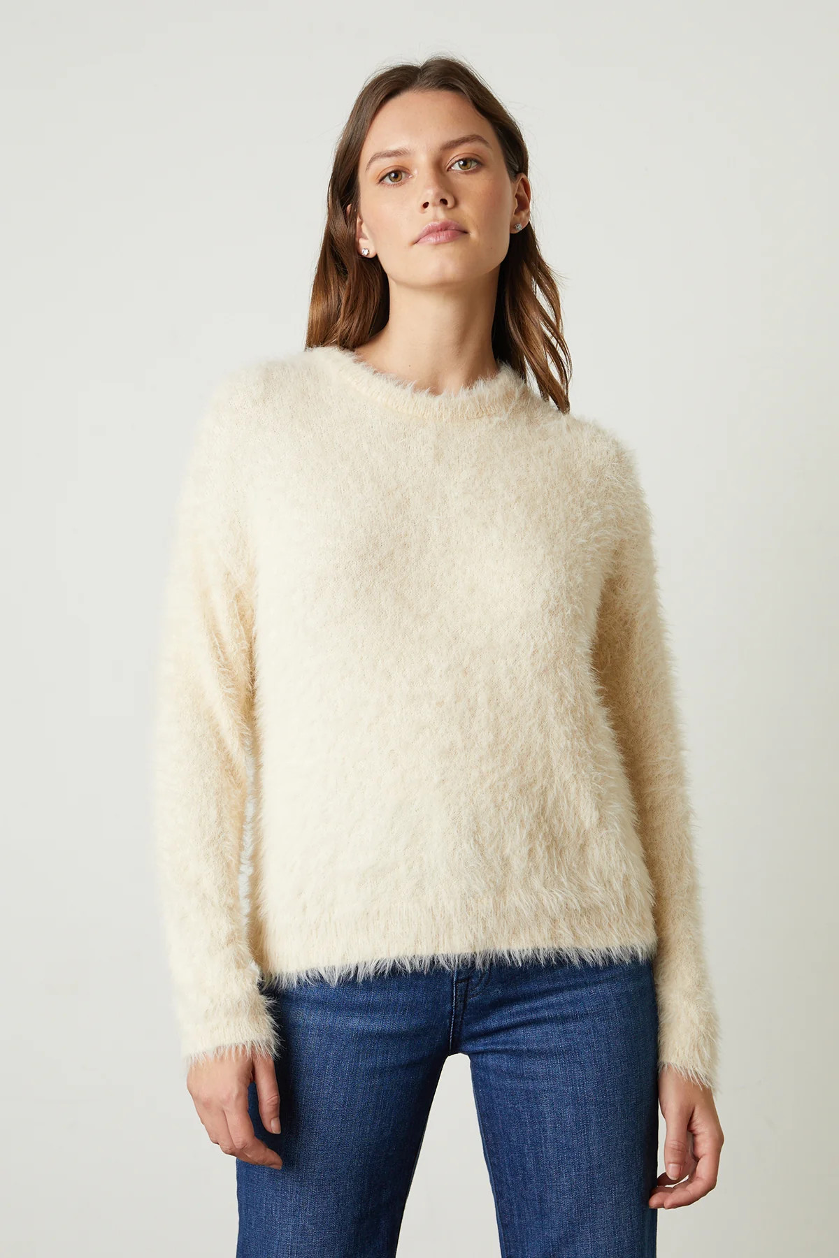 RAY CREW NECK FEATHER YARN SWEATER | Velvet by Graham & Spencer