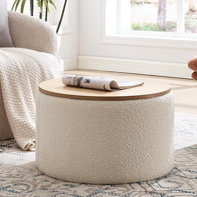 Round Ottoman with Storage 23.6" W, Modern Sturdy Ottomans with Lift-Off Lid, Circular Ottoman Co... | Amazon (US)