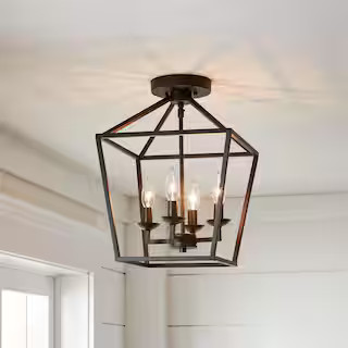 Home Decorators Collection Weyburn 16.5 in. 4-Light Bronze Farmhouse Semi-Flush Mount Ceiling Lig... | The Home Depot