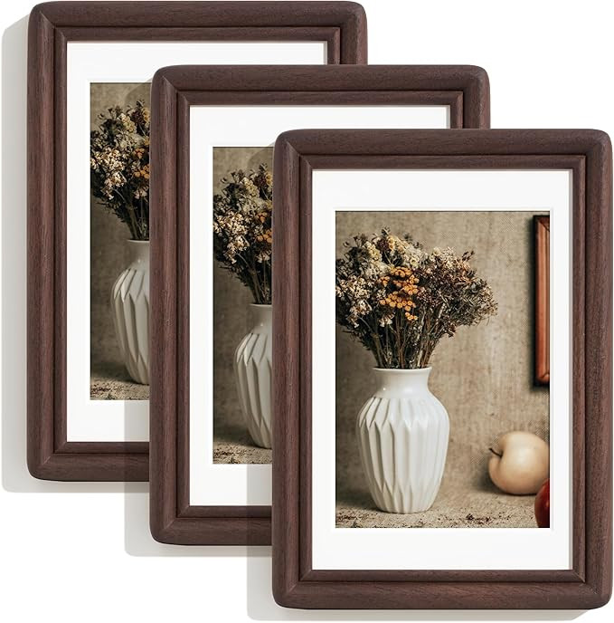 RICHFOCUS 4x6 Picture Frame Set of 3, Natural Solid Walnut Wood Picture Frame with High Tempered ... | Amazon (US)