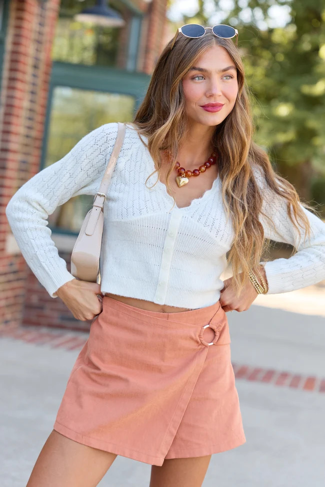 Pheobe Ivory Pointelle Cardigan Top | Pink Lily