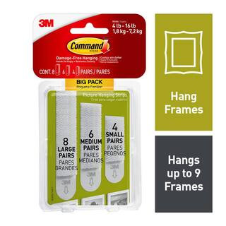 Picture Hanging Strips Variety Pack, White, Damage Free Decorating, 18 Pairs | The Home Depot