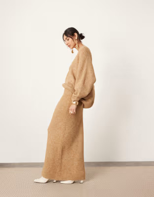 ASOS EDITION knitted v neck oversized sweater and knitted maxi skirt set in biscuit | ASOS (Global)