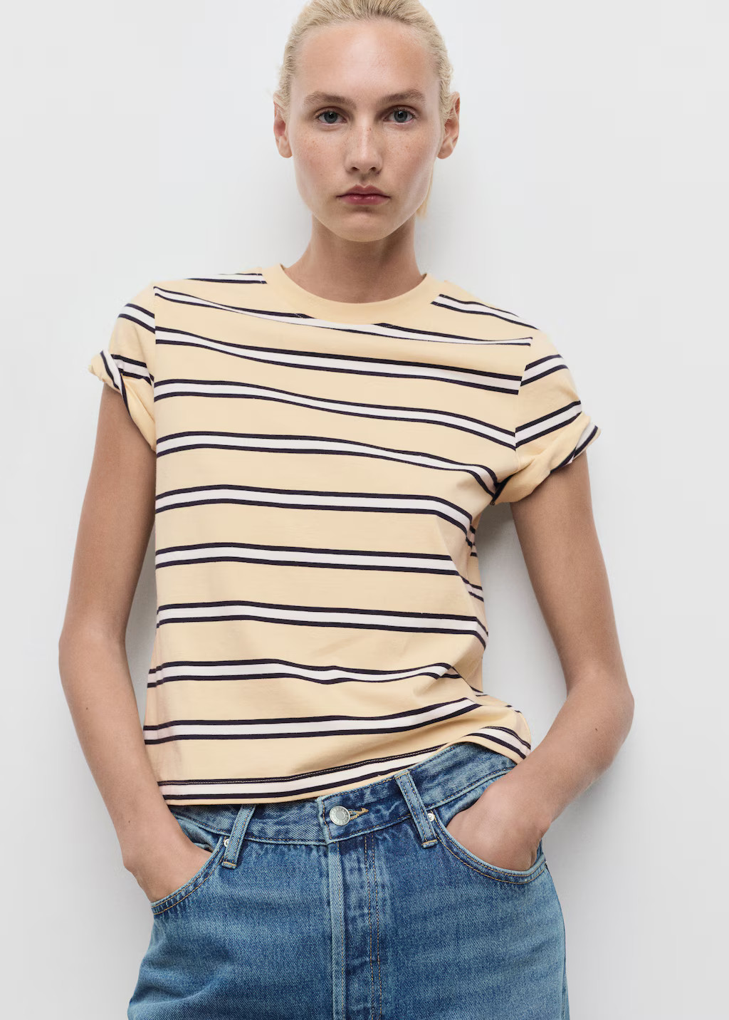 Striped cotton T-shirt - Women | MANGO USA | Mango (US/MX/AU)