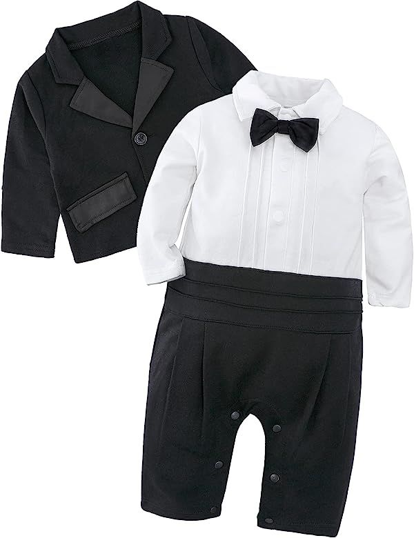A&J DESIGN Baby Boy Suit Formal Gentleman Outfit Wedding Tuxedo Romper | Amazon (US)