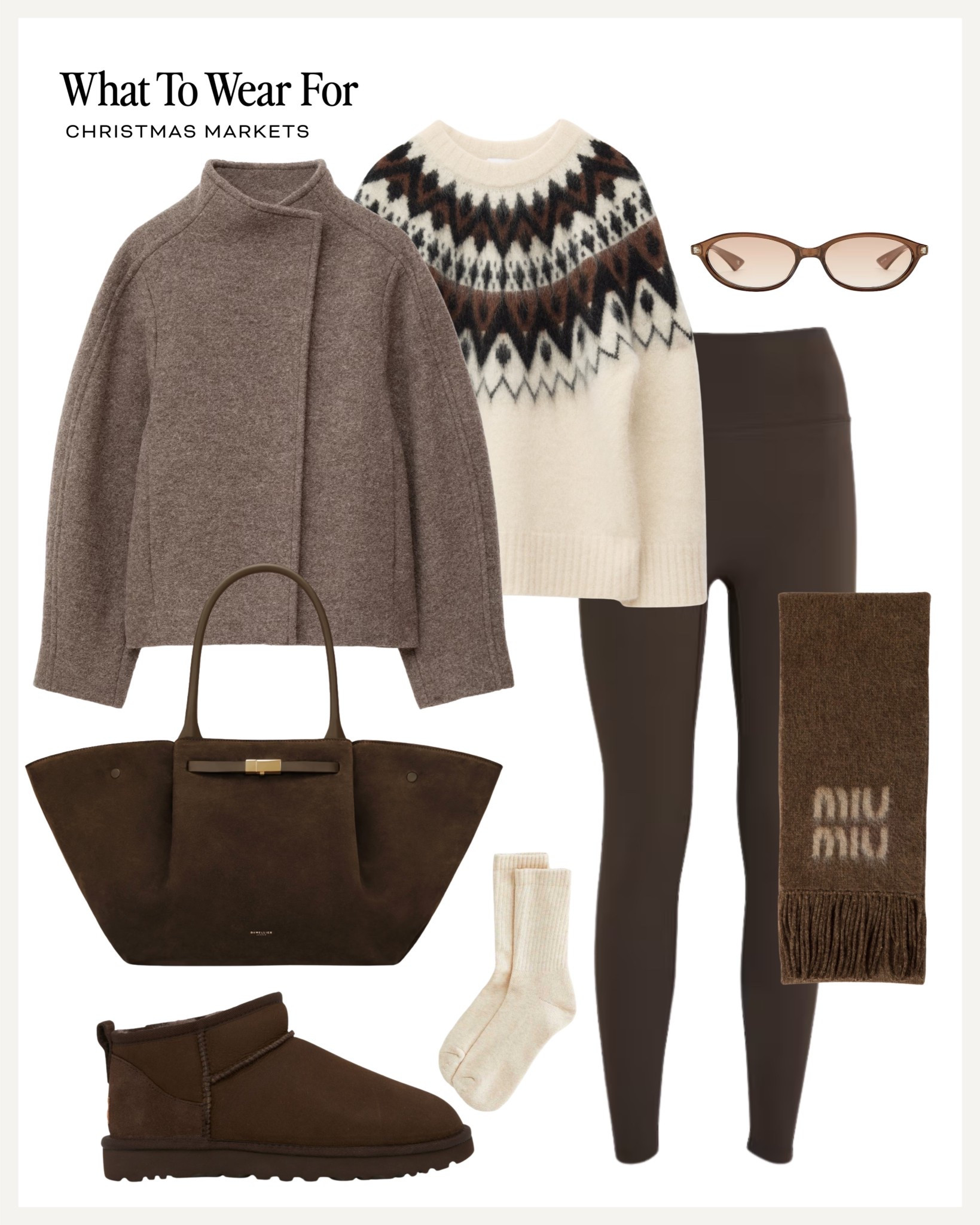 A Christmas market ❄️ 

Festive style / autumn winter / fair isle knit / beige wool jacket / suede bag / mini Ugg boots / brown leggings / neutrals / Miu miu scarf 

#LTKwinter #LTKautumn #LTKuk