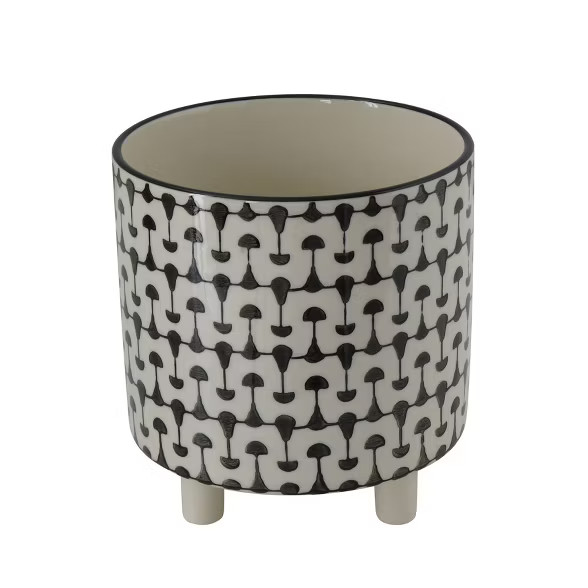 8" x 8" Round Stoneware Footed Planter Black/White - 3R Studios | Target