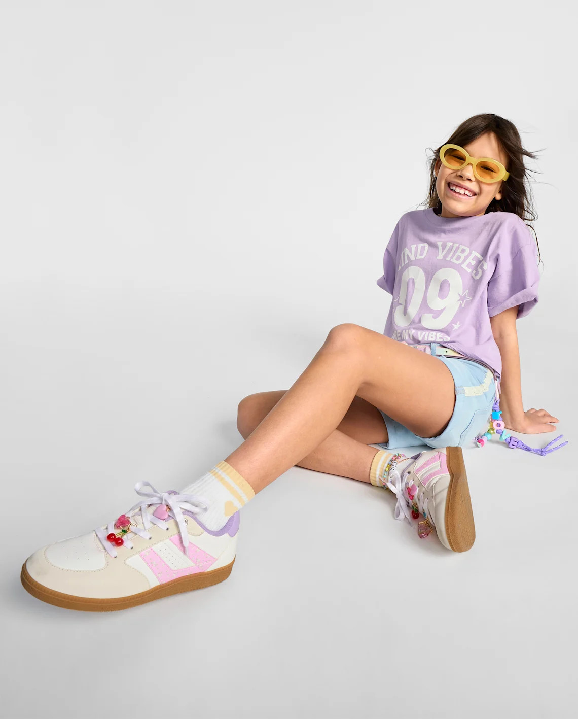 Girls Floral Beaded Low Top Sneakers - white | The Children's Place