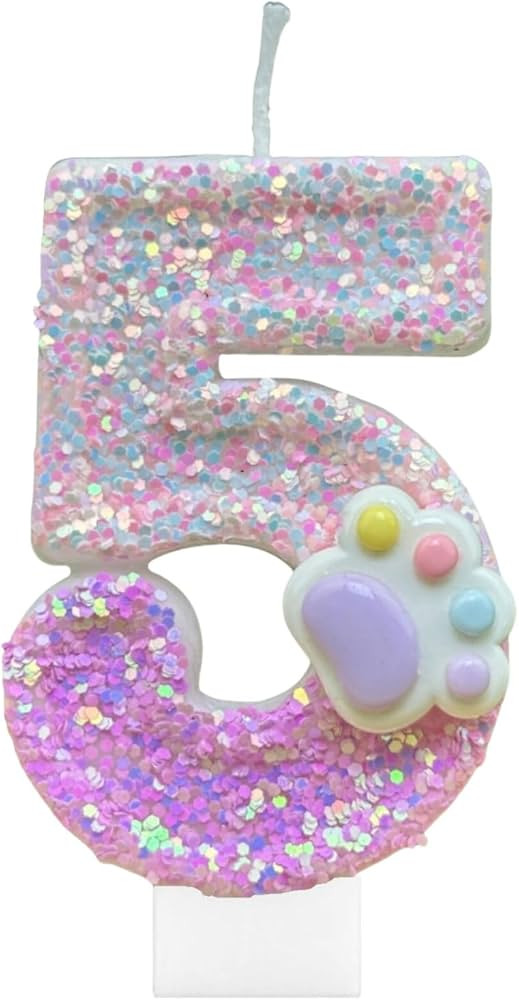 Cat and Dog Paw Number Candles for Cake Decoration, Pink Kitten Paw Number 5 Candle, Dog Themed B... | Amazon (US)