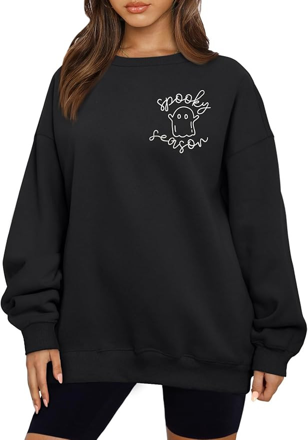 FISCRAT Halloween Spooky Season Oversized Sweatshirt Women Cute Ghost Sweatshirts Fall Embroidere... | Amazon (US)