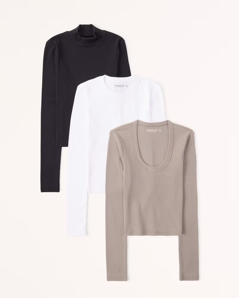Women's 3-Pack Long-Sleeve Essential Ribbed Tops | Women's | Abercrombie.com | Abercrombie & Fitch (US)
