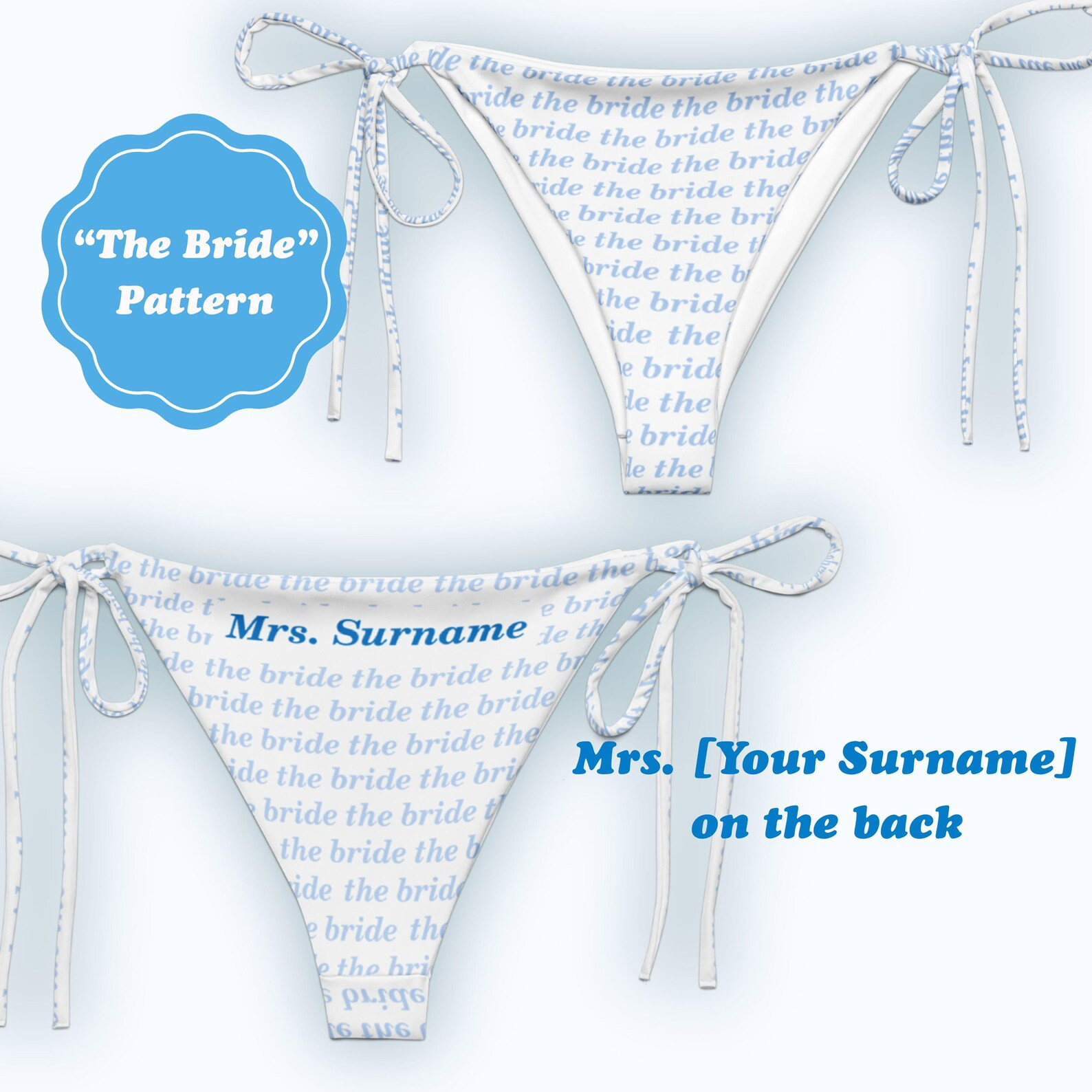 The Bride Patterned Monogram Mrs Custom Family Name String Bikini Bottom, Personalized Bride Biki... | Etsy (US)