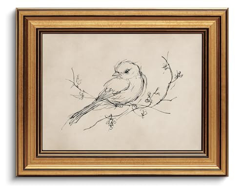 Gold Framed Wall Art Vintage Minimalist Birds Canvas Art Farmhouse Animals Picture Sketch Wall Decor Antique Prints Rustic Paintings Country Artwork for Bedroom Bathroom Living Room 8x10 Inch | Amazon (US)
