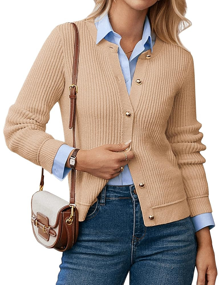 GRACE KARIN Knit Cardigan Sweaters for Women Long Sleeve Ribbed Button Up Sweater 2025 Fall Casua... | Amazon (US)