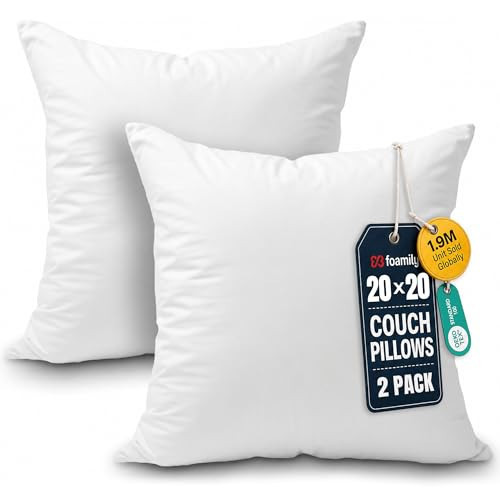 Foamily Couch Pillows Inserts 20x20 (Set of 2) Premium Decorative Pillows for Couch, Bed & Living Room, Soft Fluffy Throw Pillow Inserts for Home Décor | Amazon (US)