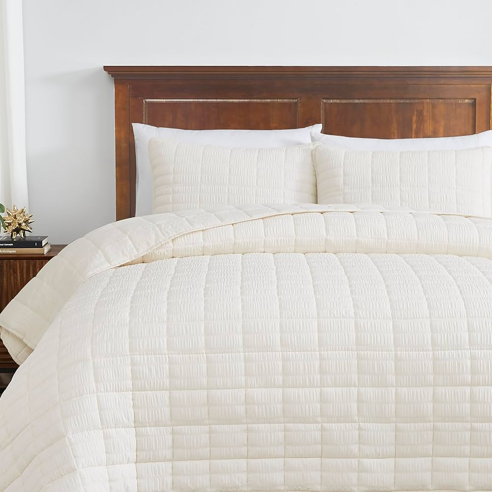 Ivory Quilt Set Queen Size with Pillow Sham, Cream Soft Microfiber Lightweight Bedding Bedspread ... | Amazon (US)