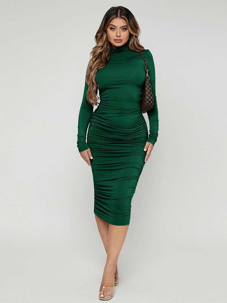 SHEIN Mock Neck Ruched Bodycon Dress | SHEIN