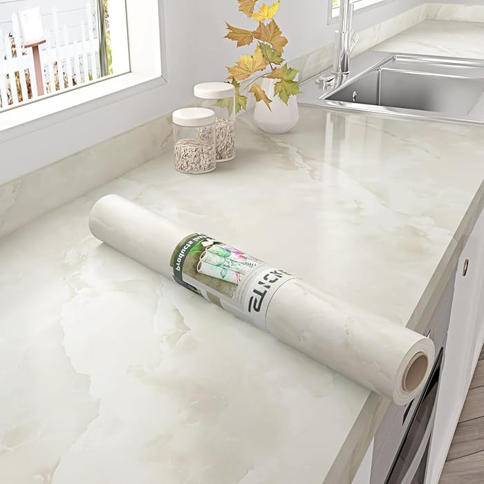 Thick Beige Marble Contact Paper Self Adheisve Matte Cream Marble Counter Top Peel and Stick Wate... | Amazon (US)