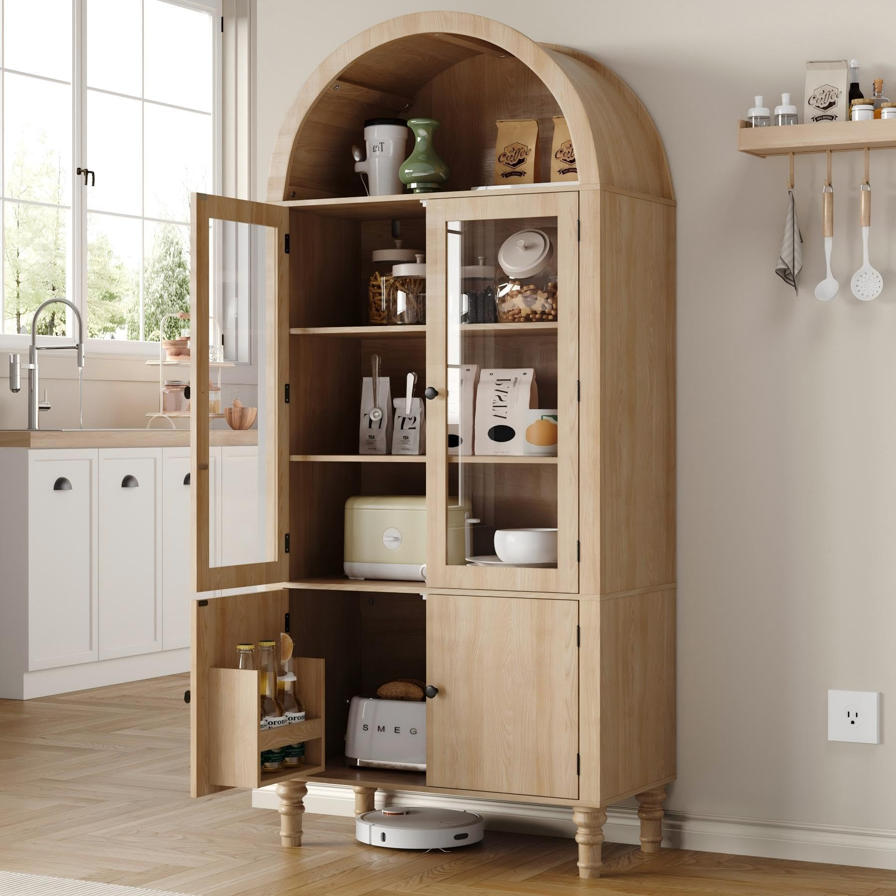 71" Tall Arched Pantry Cabinet, Modern Kitchen Storage Cabinet with Doors, 3 Adjustable Shelves, ... | Amazon (US)