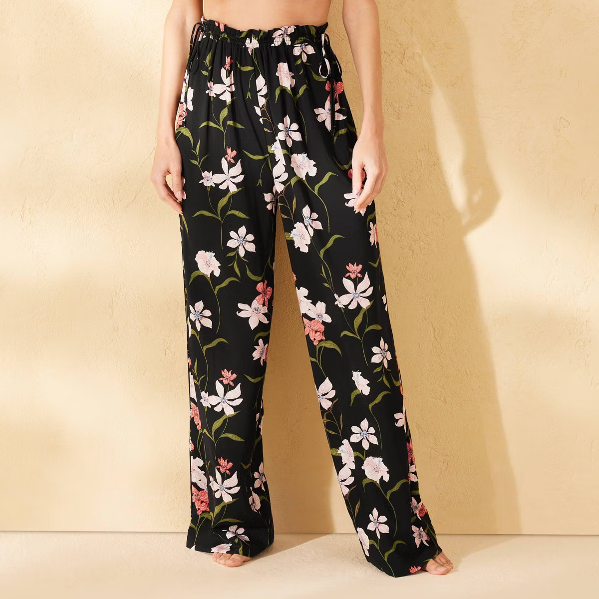 Women's Floral Print Ruffle Waist Cover Up Pants - Shade & Shore™ Black S | Target