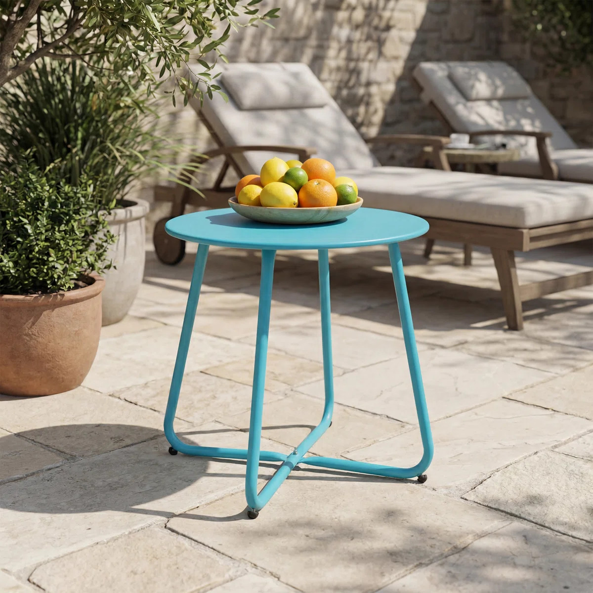 Ebern Designs Steel Patio Side Table, Weather Resistant Outdoor Round End Table | Wayfair North America