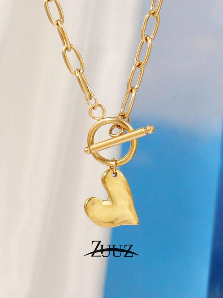 Retro Stainless Steel Heart Necklace Gold Color Love Pendant Choker Chain Necklaces For Women Col... | SHEIN