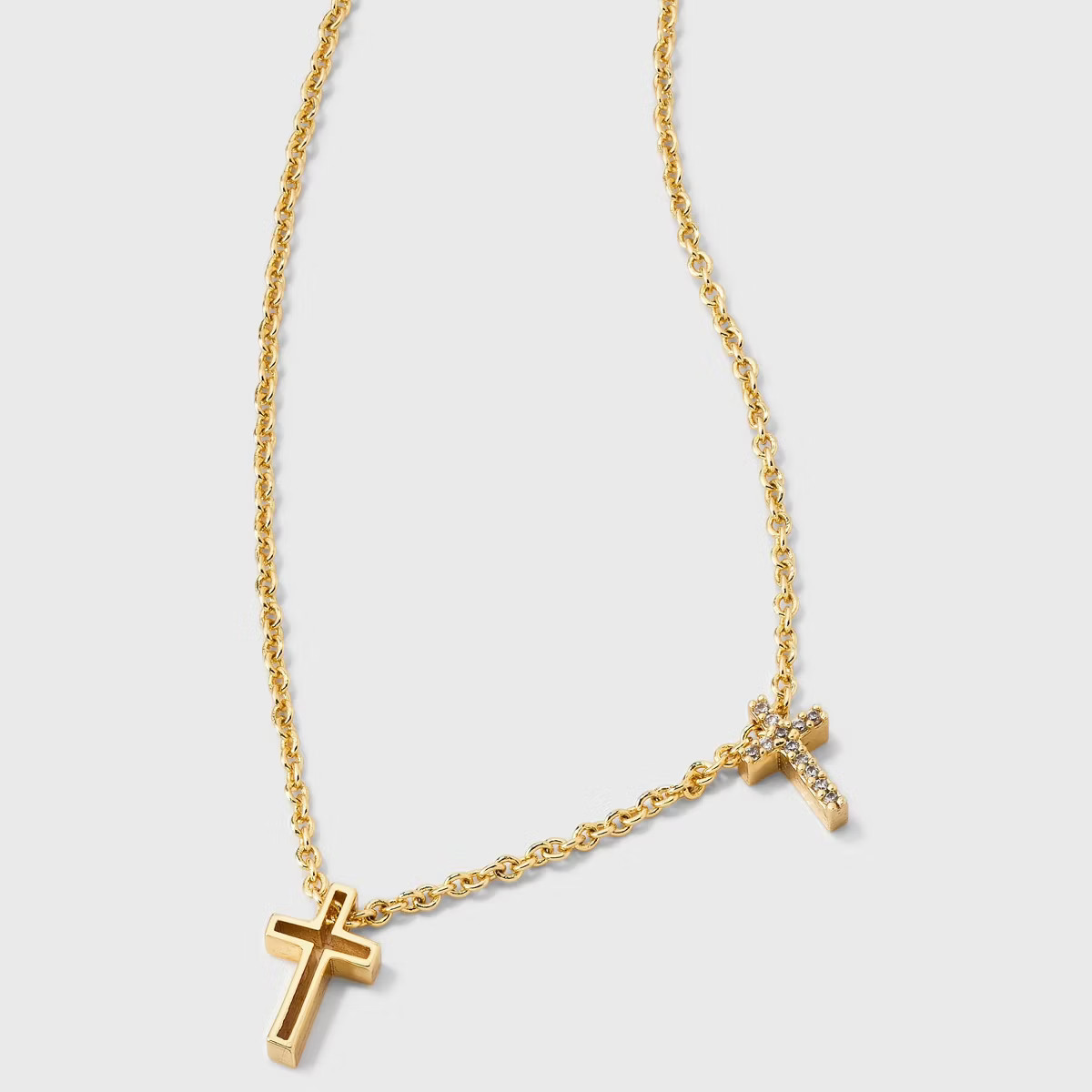 14K Gold Dipped Cubic Zirconia Double Cross Pendant Necklace - Gold | Target