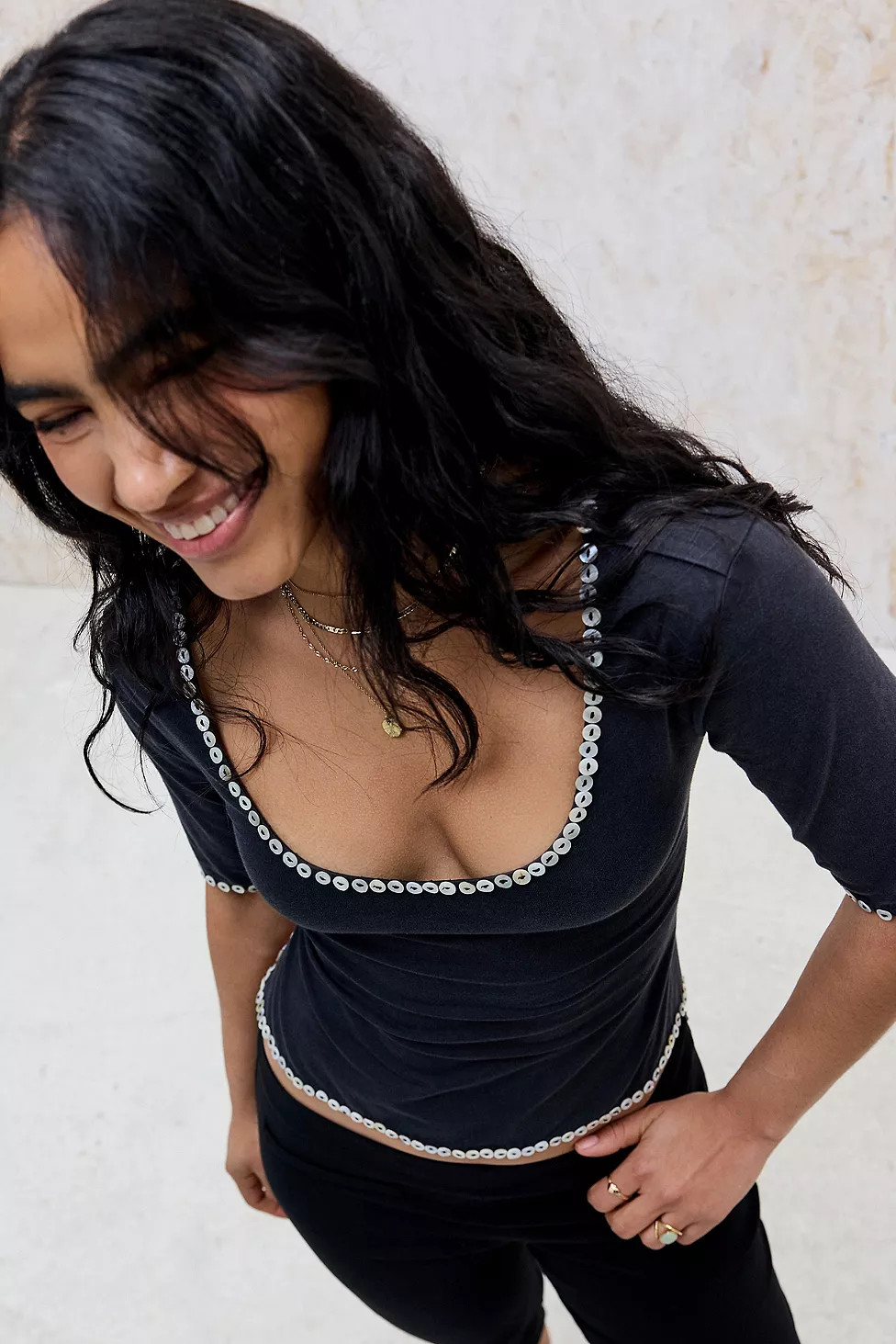 UO Backless Button 1/2 Sleeve Top | Urban Outfitters UK