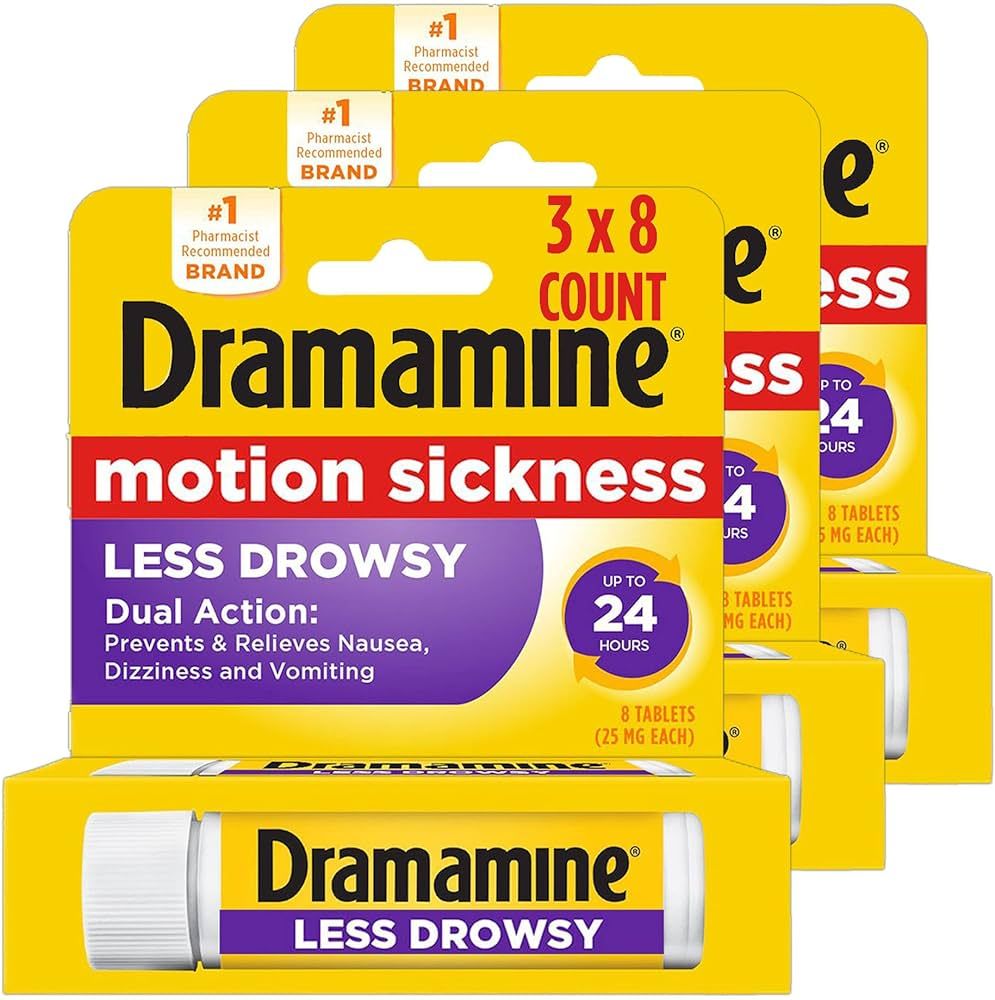 Dramamine All Day Less Drowsy, Motion Sickness Relief, 8 Count, 3 Pack | Amazon (US)