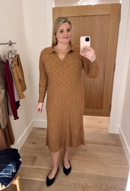 Long sleeve sweater ribbed midi dress fits true to size, wearing the large. Very forgiving! 

#LTKmidsize #LTKworkwear #LTKover40