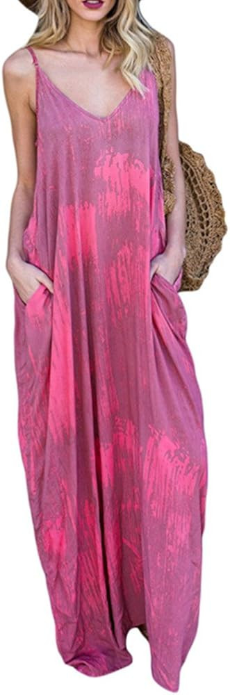Women's Cozy Boho Sleeveless Beach Maxi Dress with Pockets | Amazon (US)