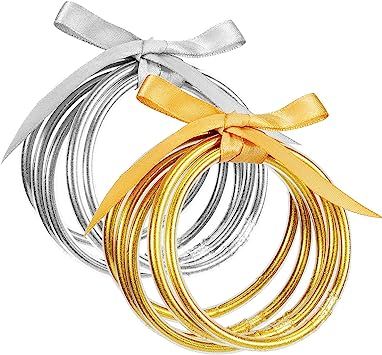 Alphatool 10 Pack Gold and Sliver Glitter Filled Party Bangles- Bowknot Glitter Filled Jelly Sili... | Amazon (US)